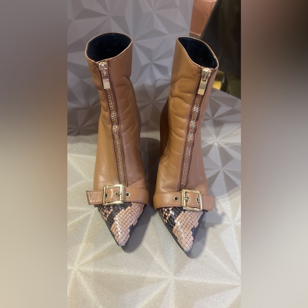 Made in Italy Giovanna Grazzini Tan Leather and Snakeskin Ankle Boots